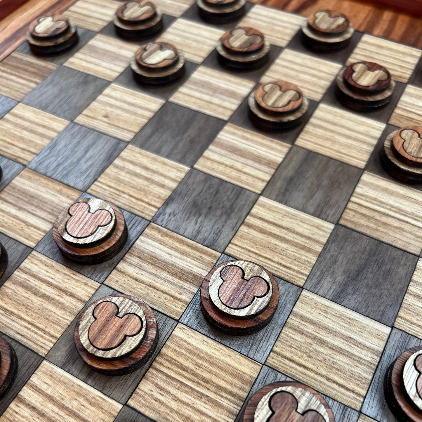 Checker Luxury Handcrafted Exotic Wood Checkerboard – Walnut, Cherry, ZebrawoodBoard