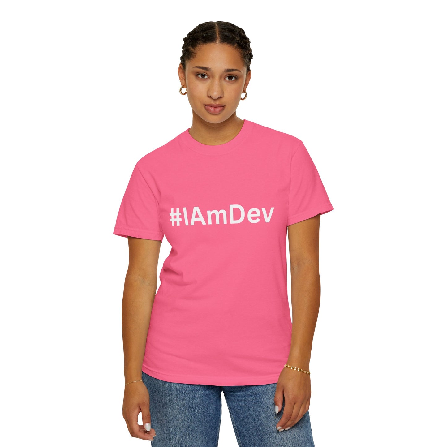 Unisex Garment-Dyed T-shirt, #IAmDev T-shirt, Developer Gift Tee, Proud Dev Shirt, Designer T-shirt, Programmer Apparel