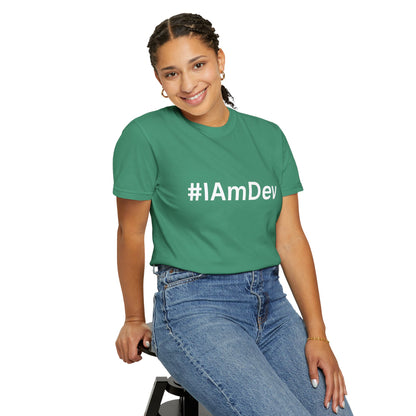 Unisex Garment-Dyed T-shirt, #IAmDev T-shirt, Developer Gift Tee, Proud Dev Shirt, Designer T-shirt, Programmer Apparel