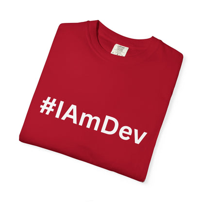 Unisex Garment-Dyed T-shirt, #IAmDev T-shirt, Developer Gift Tee, Proud Dev Shirt, Designer T-shirt, Programmer Apparel