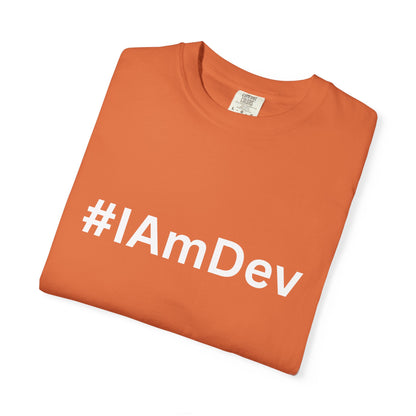 Unisex Garment-Dyed T-shirt, #IAmDev T-shirt, Developer Gift Tee, Proud Dev Shirt, Designer T-shirt, Programmer Apparel