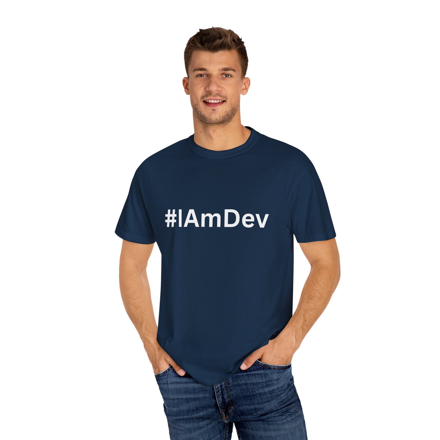 Unisex Garment-Dyed T-shirt, #IAmDev T-shirt, Developer Gift Tee, Proud Dev Shirt, Designer T-shirt, Programmer Apparel