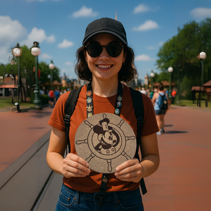 Laser Engraved 8” Cork Trivet & Pin Display – Disney Park Inspired Pin Trading Board