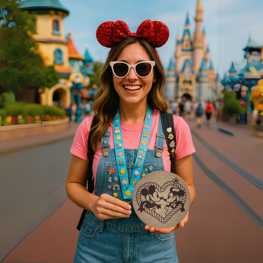Laser Engraved 8” Cork Trivet & Pin Display – Disney Park Inspired Pin Trading Board