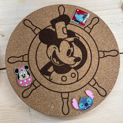 Laser Engraved 8” Cork Trivet & Pin Display – Disney Park Inspired Pin Trading Board