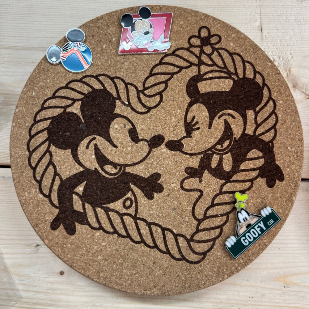 Laser Engraved 8” Cork Trivet & Pin Display – Disney Park Inspired Pin Trading Board